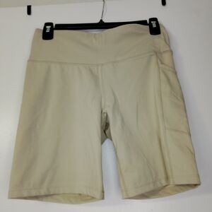 DKNY Cream High-Waist Bike Shorts with Side Pocket